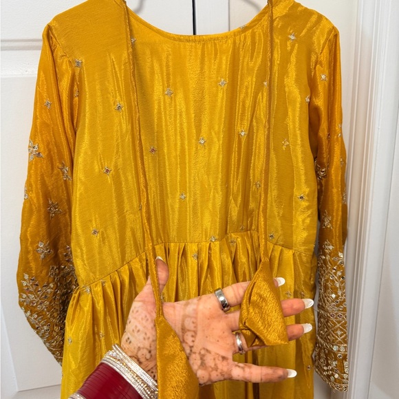Ethnic Indian Wear Mustard Yellow Long Sleeve Anarkali Dress Set - Picture 9 of 15